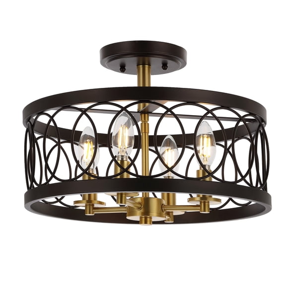 JONATHAN Y Sylvain 15.5" Metal LED Semi-Flush Mount, Oil Rubbed Bronze/Brass Gold, JYL9040B