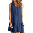 thumbnail image 1 of Robes Femmes Printemps Été Col en V Boutonné Sans Manches Mini Robe d'Été avec Poches Bleu Marine TG, 1 of 8