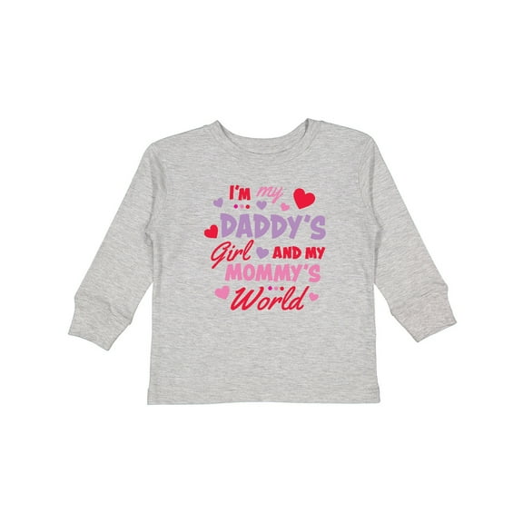 Inktastic Valentine's Day I'm My Daddy's Girl and My Mommy's World Girls Long Sleeve Toddler T-Shirt
