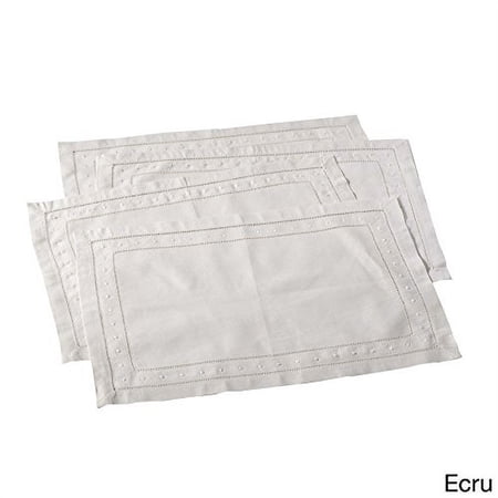 Handmade Hemstitch Swiss Dots Traycloth Placemat, Set of 4 (Ecru)