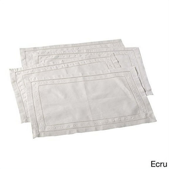 Handmade Hemstitch Swiss Dots Traycloth Placemat, Set of 4 (Ecru)