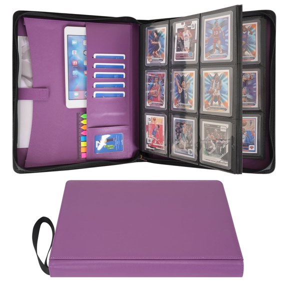 Wonderpool 9-Pocket Toploader Trading Card Binder- Hold 324 Toploaders with Extra Large Interior Pockets Waterproof pu Leather Notebook, Side-Loading for MTG TCG Yugioh Sports Games Cards (Purple)