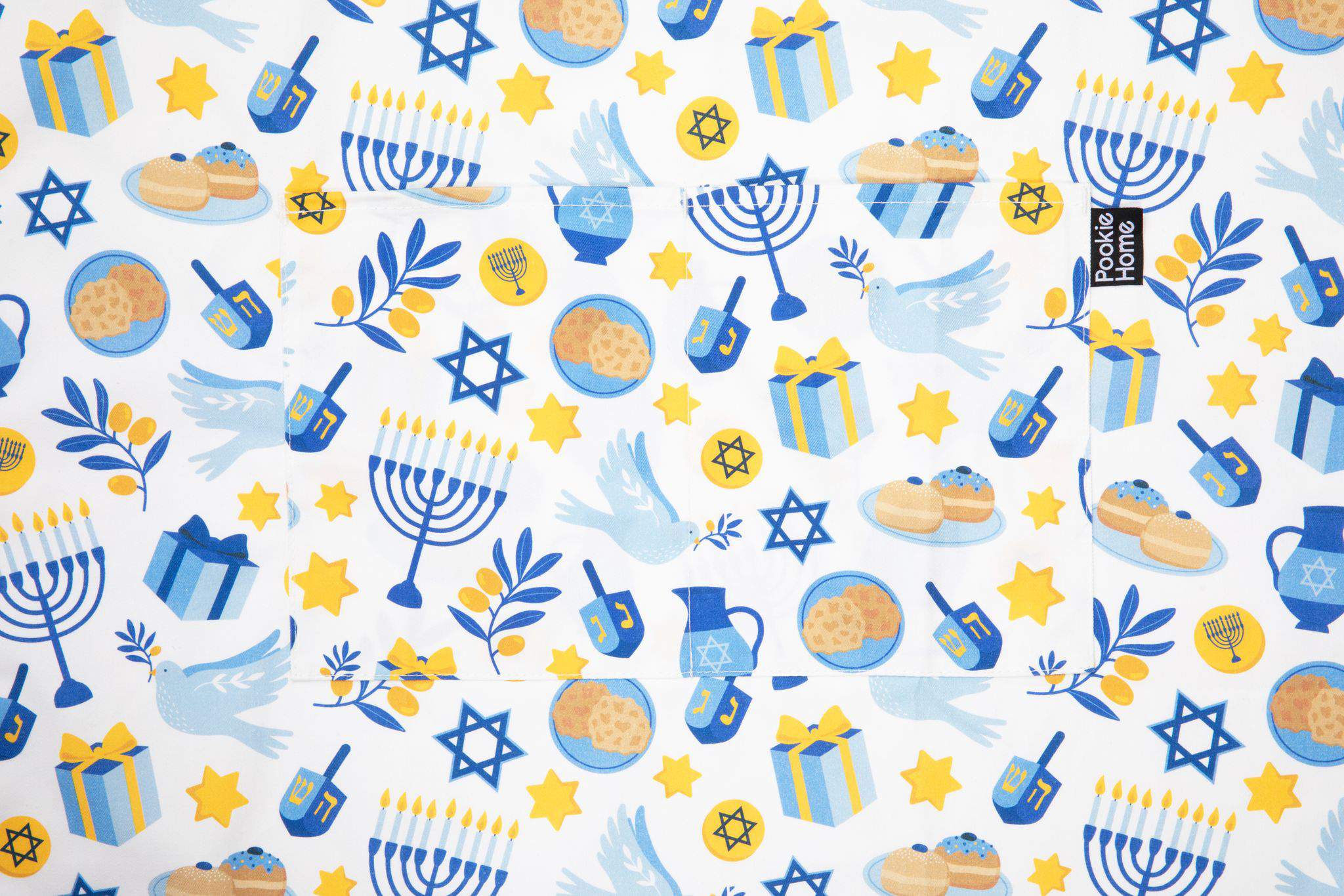 Pookie Home Happy Hanukkah Apron - Full Coverage Polyester/Cotton Apron with Large Pockets - Water/Oil/Stain Resistant