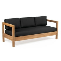 Ash & Ember Grade A Teak Sierra Sofa with Black Cushions, Classically Styled Outdoor Club Lounger, Seats 3 People, Weather Resistant Teak & Cushions