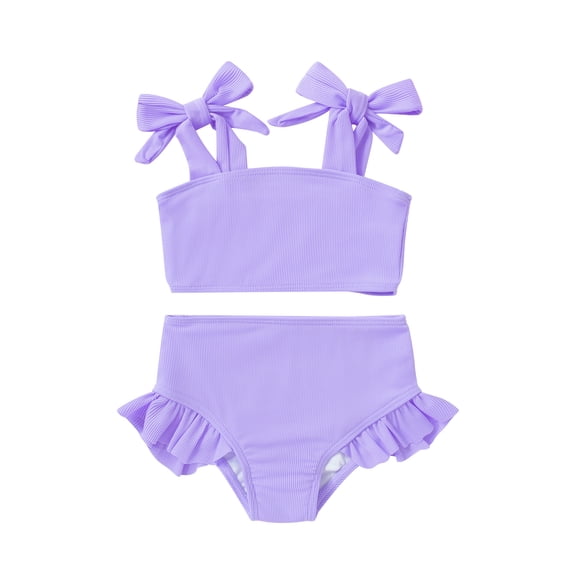 Tiny Cutey Toddler Girl Swimsuit Set Baby Solid Swimwear Summer Beach Bathing Suit Two Pieces for 6-7T