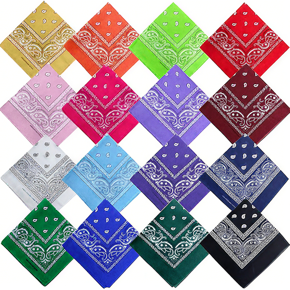 ZHUYING 16PCS Bandanas Unisex Paisley Bandanas Bulk Multi-Purpose Headband Cowboy Head Wrap