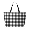 thumbnail image 2 of Pofeuu Black White Plaid Print Beach Bag,Waterproof Sandproof Beach Tote Bag, Large Capacity Foldable Beach Bags for Women, 2 of 7