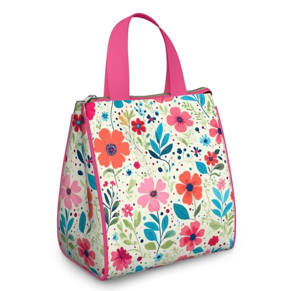 Pioneer Flower Floral Print Pattern Insulated Lunch Bag for Women & Adults,Large Portable Soft Cooler Lunch Bag,Thermal Food Storage Tote with Pearl Cotton,8.66L,8.75x5.75x9.5 Inch