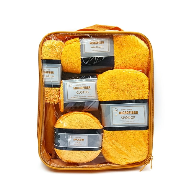 Toallas 9 Uds Kits de limpieza para lavado de coches, guantes de limpieza/toallas/trapos/almohadilla aplicadora/esponjas/cepillos de ruedas para lavado de coches