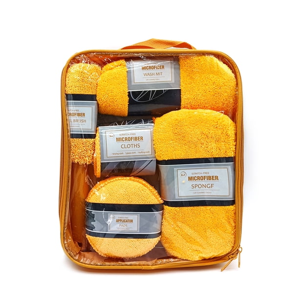 Toallas 9 Uds Kits de limpieza para lavado de coches, guantes de limpieza/toallas/trapos/almohadilla aplicadora/esponjas/cepillos de ruedas para lavado de coches