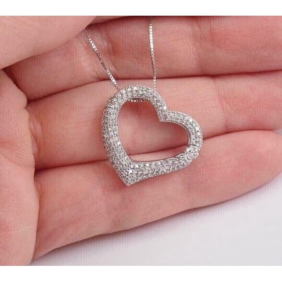 1.25ct Moissanite Open Heart Charm Pendant Necklace 925 Silver 18"