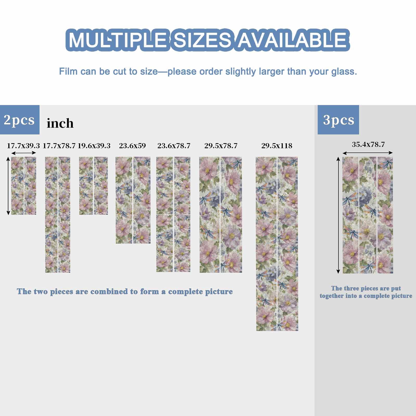 Rainbow Window Privacy Film, Vintage Flowers Static Cling Window Film PVC, Spring Watercolor Floral Dragonflies Beige No Glue UV Blocking Glass Covering, Removable Stained Glass Sticker 23.6''x59''