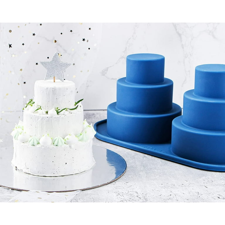 Mini 3 Tier Cake Pan, Silicone Tier Cake Molds, 2 Pack Blue Molds