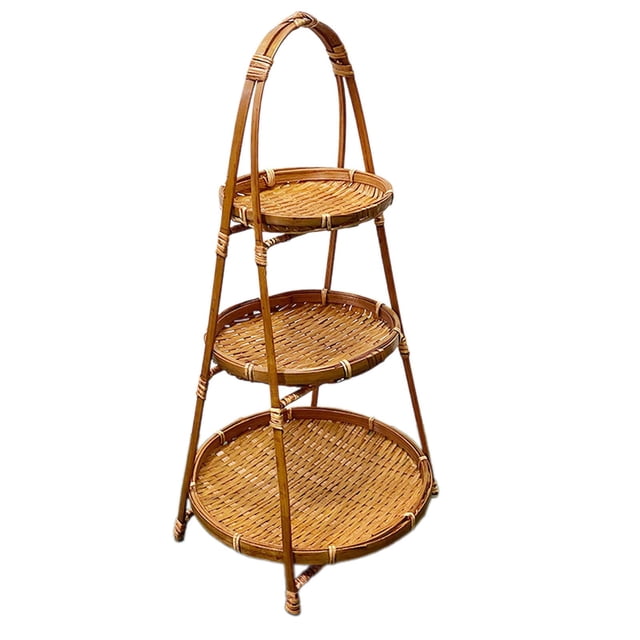 Cesta de frutas tejida de bambú para almacenar bocadillos en la cocina Marrón 3 capas