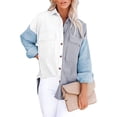 thumbnail image 1 of Abrigo de mujer Camisa de bolsillo con botones en bloque de color Otoño Invierno Solapa de pana Blusa superior cálida informal, Blanco Gris Azul cielo, S sidaley AP003978-13, 1 of 7