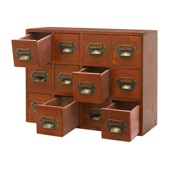 12 Drawers Vintage Tabletop Library Card Catalog Cabinet Storage Box