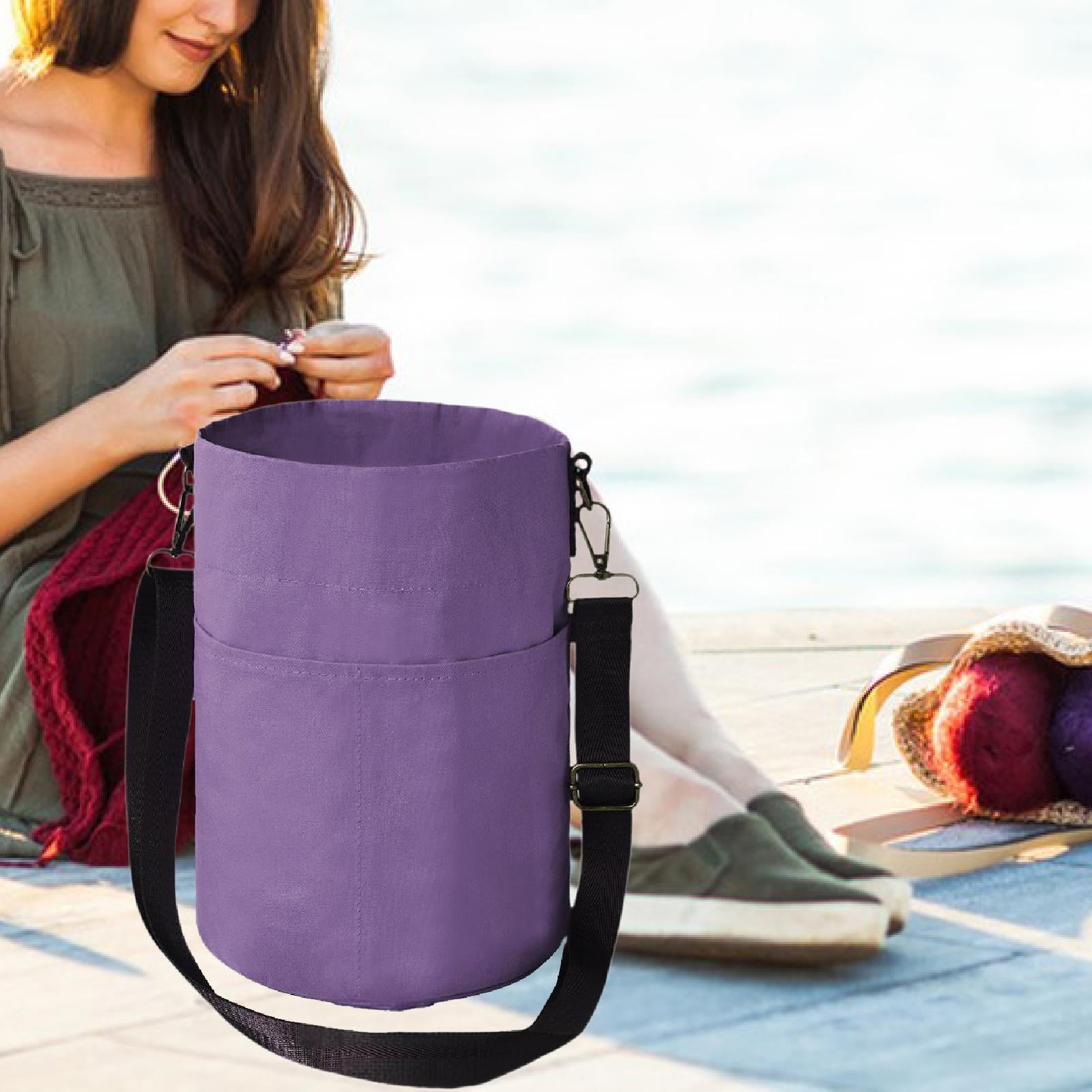 HILABEE Yarn Storage Organizer, Knitting Bag, Handbag, Knitting Tote, Sturdy Carrying Bag, Sewing Accessories, Crochet Bag, Yarn Holder Purple