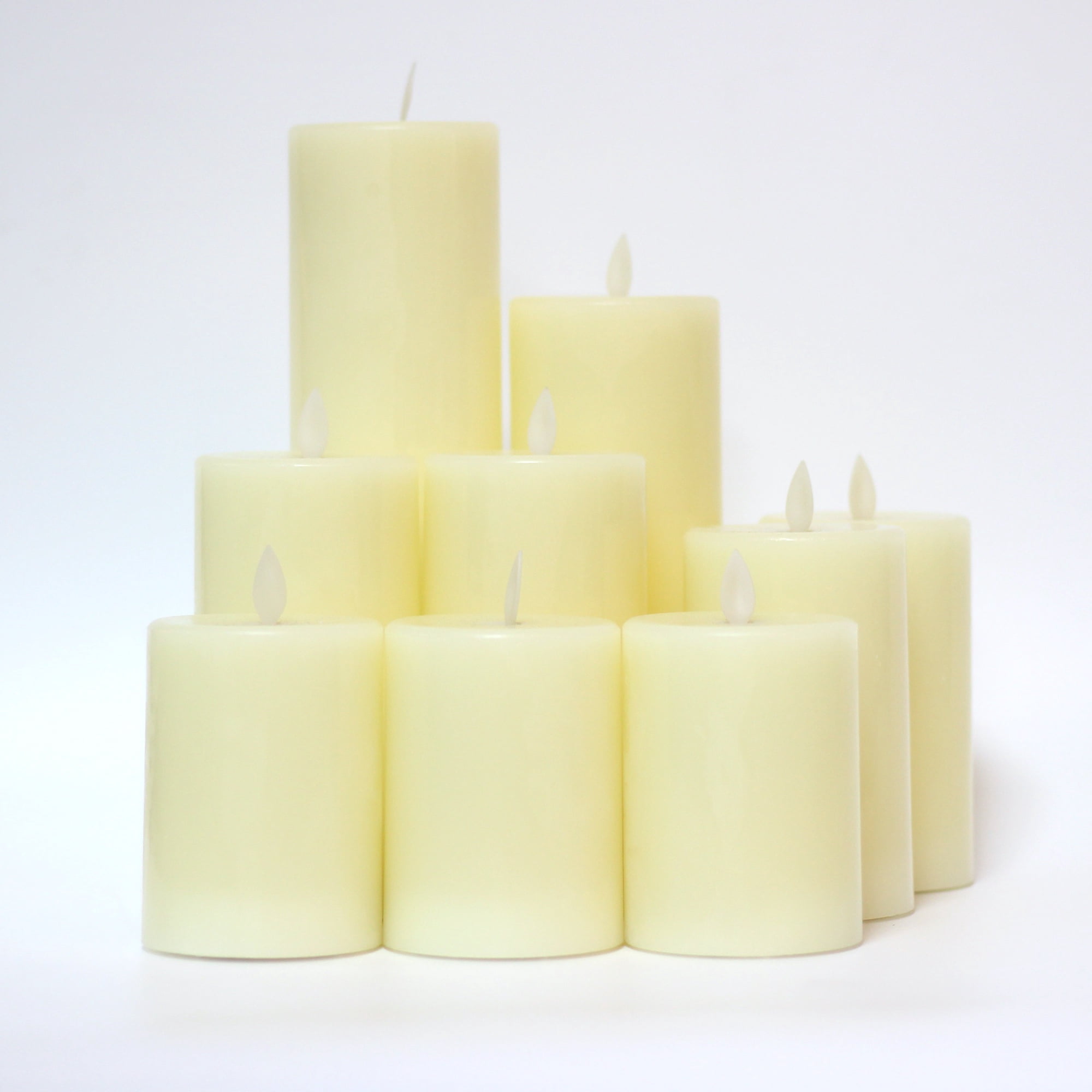 Flameless Candles with Flat Top, Diameter 7.5cm, 3" Diameter,Real Wax Not Plastic Pillars, Include Realistic Dancing LED Flames and 10-Key Remote Control with 2/4/6/8-hours Timer Function