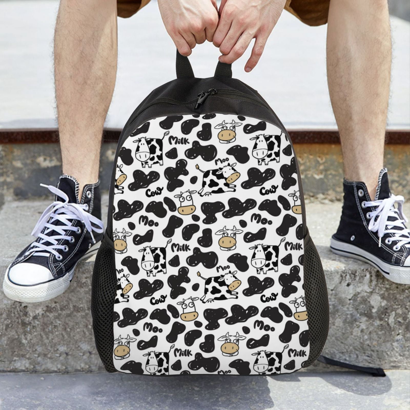 Defioc Cow Print Backpack -Travel,or Work Bookbag Daypacks with 15-Inch Laptop Sleeve and Dual Water Bottle Pockets