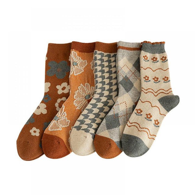 Retro Flower Socks, Women's Wool Socks For Autumn, Winter Mid-calf Socks, Thickened And Velvet Outer Stockings For Winter Cotton Socks