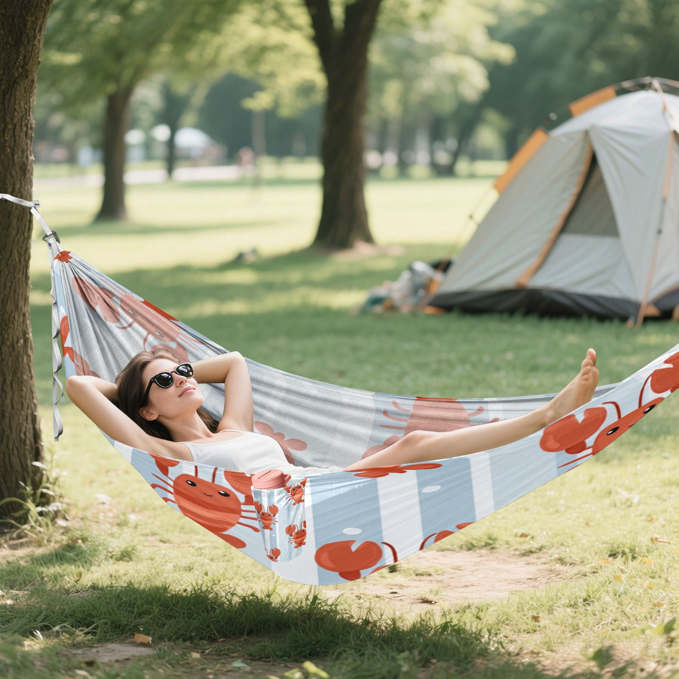Hammock Camping Hammock Nylon Portable Hammock Travel Camping Hammock Cartoon Lobster White Stripes