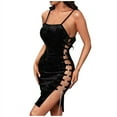 thumbnail image 2 of Antinious Ladies Summer Dress,Elegant Dresses for Women,Mini Dresses for Women Silk Velvet Tight Side Camis Sleeveless V-Neck Party Dresses,Black,S, 2 of 5
