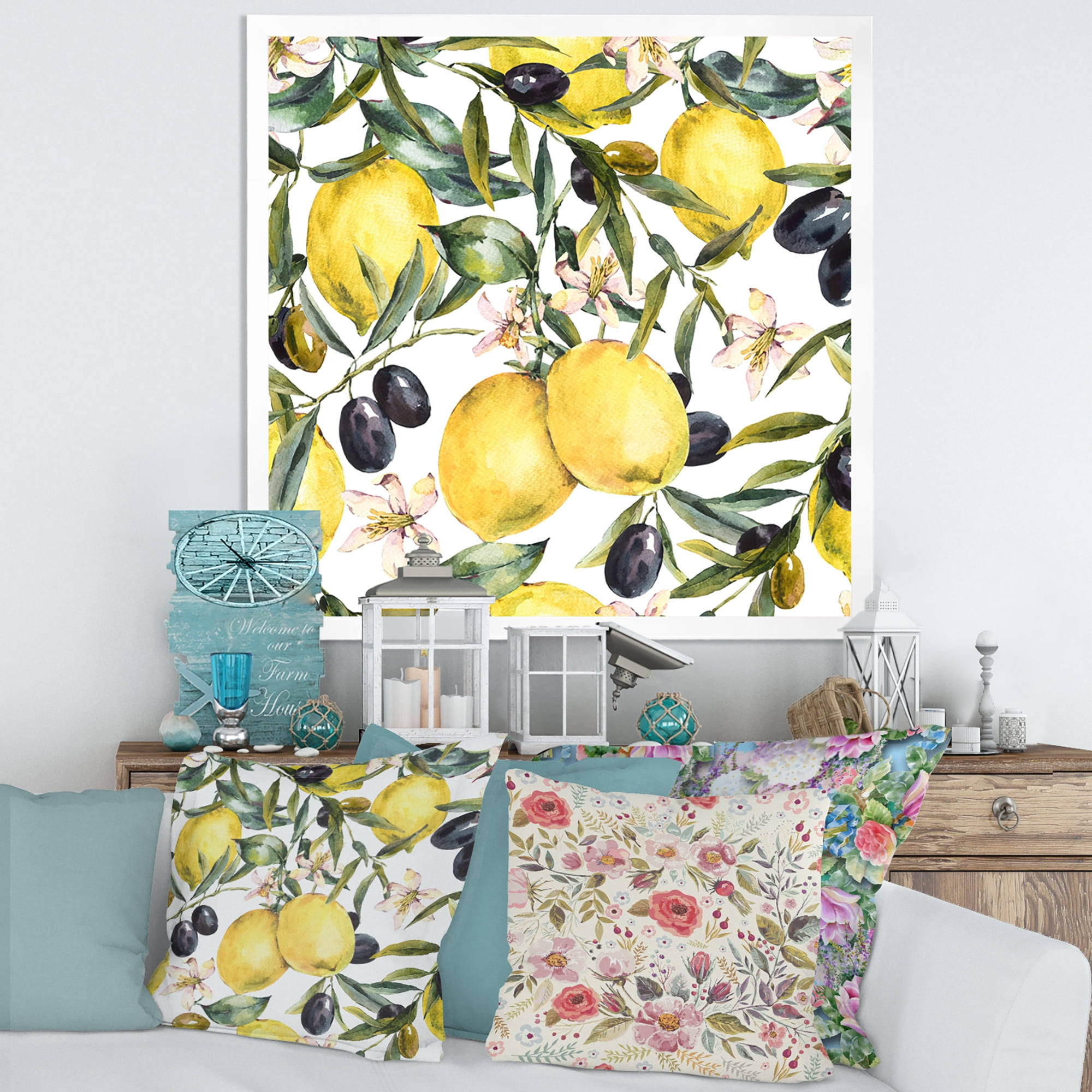 Designart 'Olive and Lemon Branches I' Tropical Framed Art Print