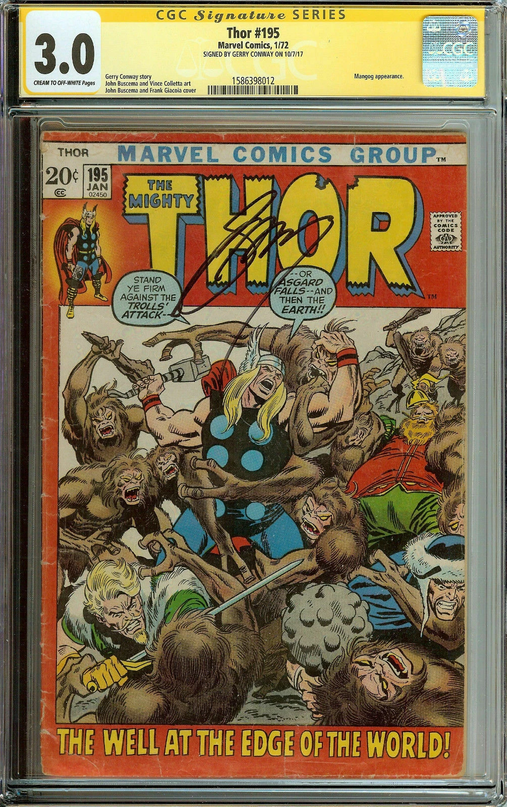The Mighty Thor #195 Signed by Gerry Conway CGC 3.0