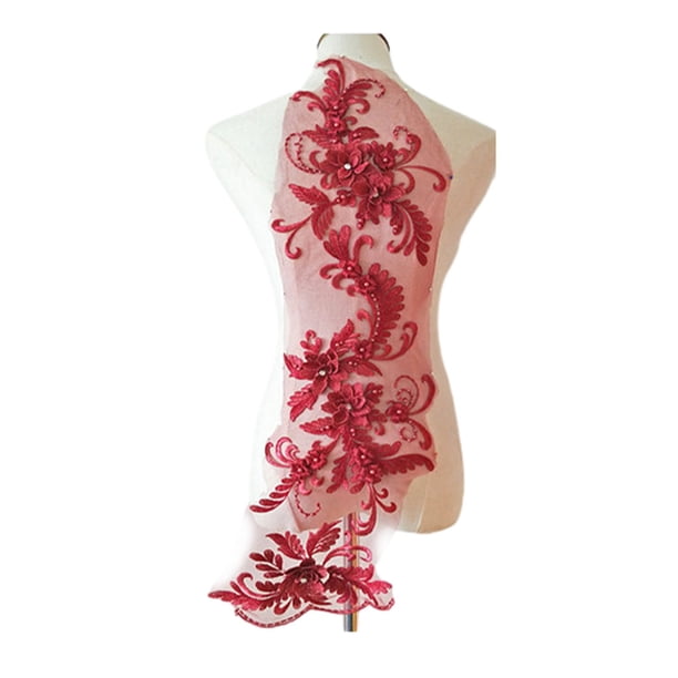 Guardurnaity Vestido de novia único con parche de apliques de encaje Vestido floral exquisito Vestido de encaje con apliques Disfraces de disfraces Vino rojo