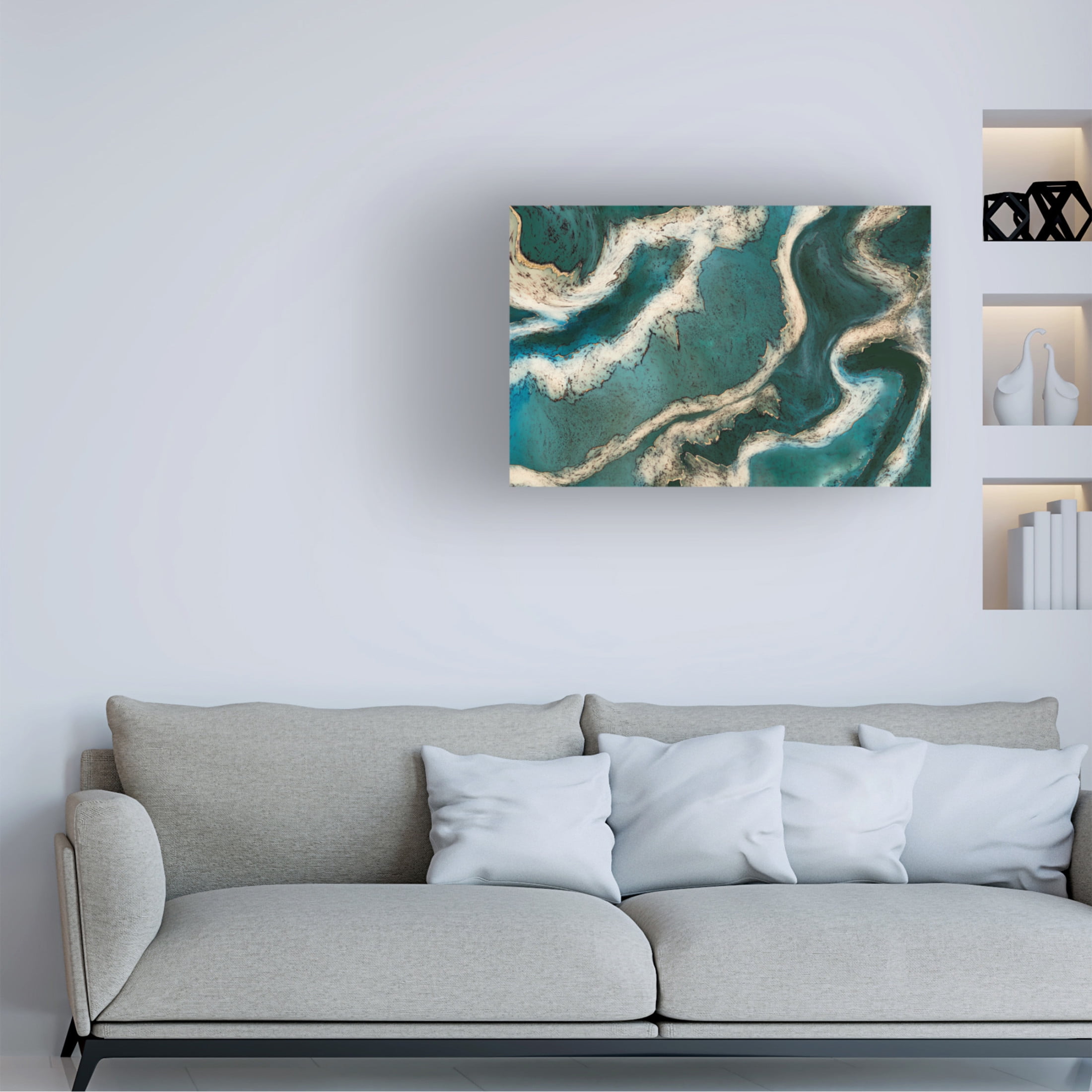 Canvas Wall Art - Bilge Paksoylu 'Alcohol Ink Green Gold' Wall Art for Living Room, Bedroom, or Office D?cor by Trademark Fine Art - 32 x 22 Inches