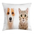 thumbnail image 1 of Pet Lover Throw Pillow Cushion Cover, Close Up Portraits of Jack Russell Terrier Dog and Scottish Straight Cat Photo, Decorative Square Accent Pillow Case, 20" X 20", Multicolor, by Ambesonne, 1 of 2