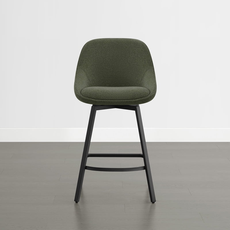 Spruce & Spring Modern Upholstered Bar Stool with Back, Metal Frame Counter Height Stool with Footrest for Kitchen Island Dining, Boucle Fabric, Set of 2, Green