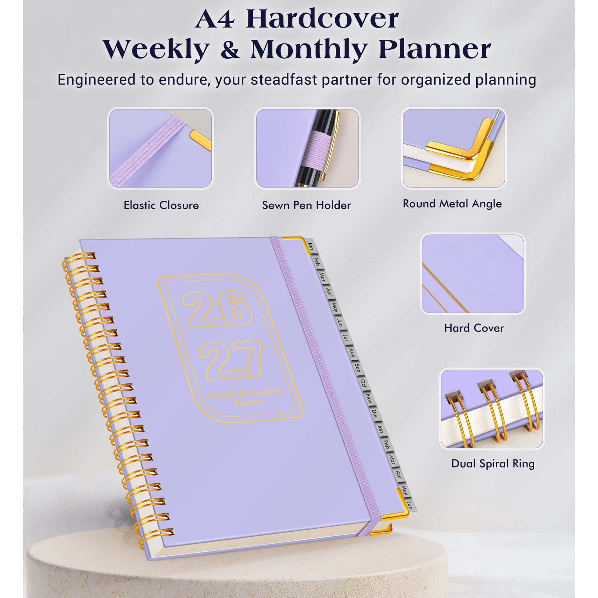 2026-2027 Planner, 18 Month Weekly Monthly Calendar, January 2026 to June 2027, A4 Large 8.5x11 Hardcover Organizer with Tabs, Spiral Bound, Purple