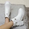 thumbnail image 2 of Rokment Sparkly Rhinestones Platform Combat Boots for Women Fashion Bling Leather Chunky High Heel Dress Ankle Booties Fall Winter White Size 6.5, 2 of 7