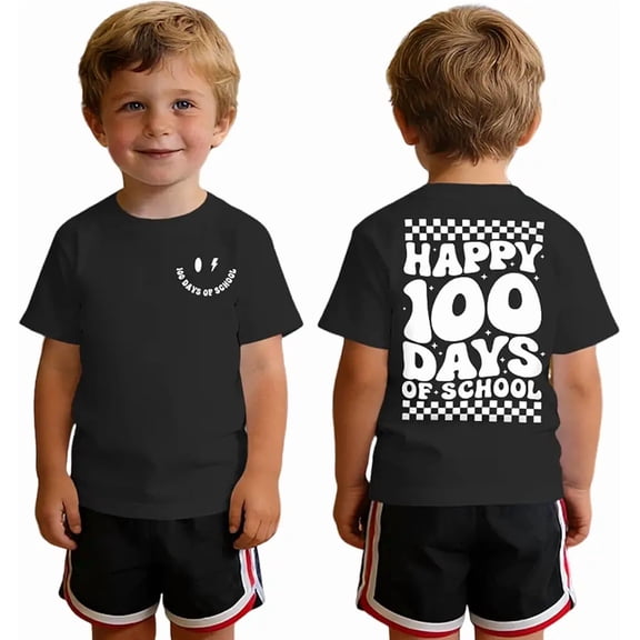 CM C&M WODRO Happy 100 Days of School Shirt Toddler Kids Boys Girls Funny 100th Day of School Kindergarten T-Shirt Tops 3-9Y