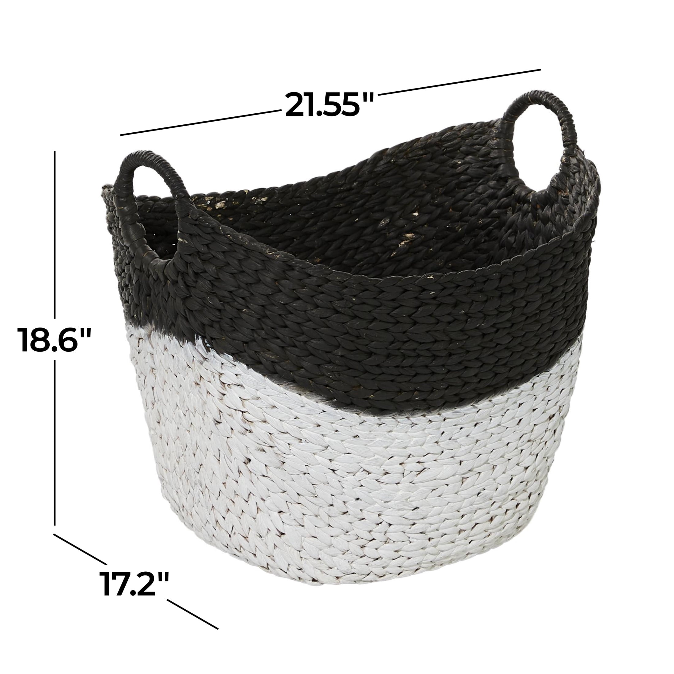 CosmoLiving by Cosmopolitan 22" x 19" Black Seagrass Handmade Large Woven Storage Basket with Ring Handles, 1-Piece