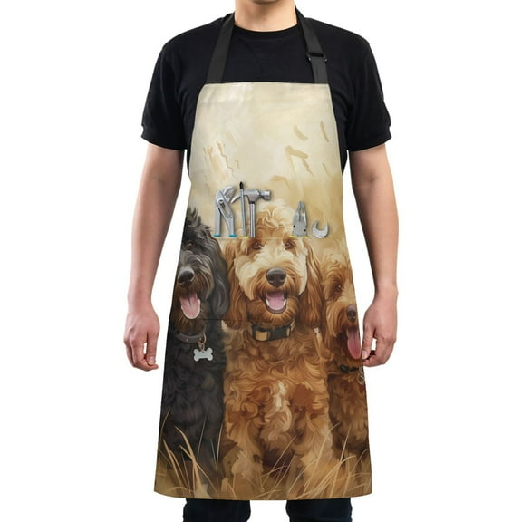 Kitchen Apron with 2 Pockets Adjustable waterproof Cooking Aprons for Women Men Chef Happy Dogs in Wheat Field