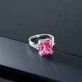 thumbnail image 6 of Gem Stone King 925 Sterling Silver Pink Created Sapphire Ring for Women (6.78 Cttw, Emerald Cut 12X10MM, Available in Size 5, 6, 7, 8, 9), 6 of 6