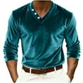 thumbnail image 2 of Dresfit Henley Shirts Men Velvet V Neck Carnival Shirt Summer 2026 Loose Fit Long Sleeve Tops Velour Button Down Mardi Gras Holiday Pullover Blue XL, 2 of 5
