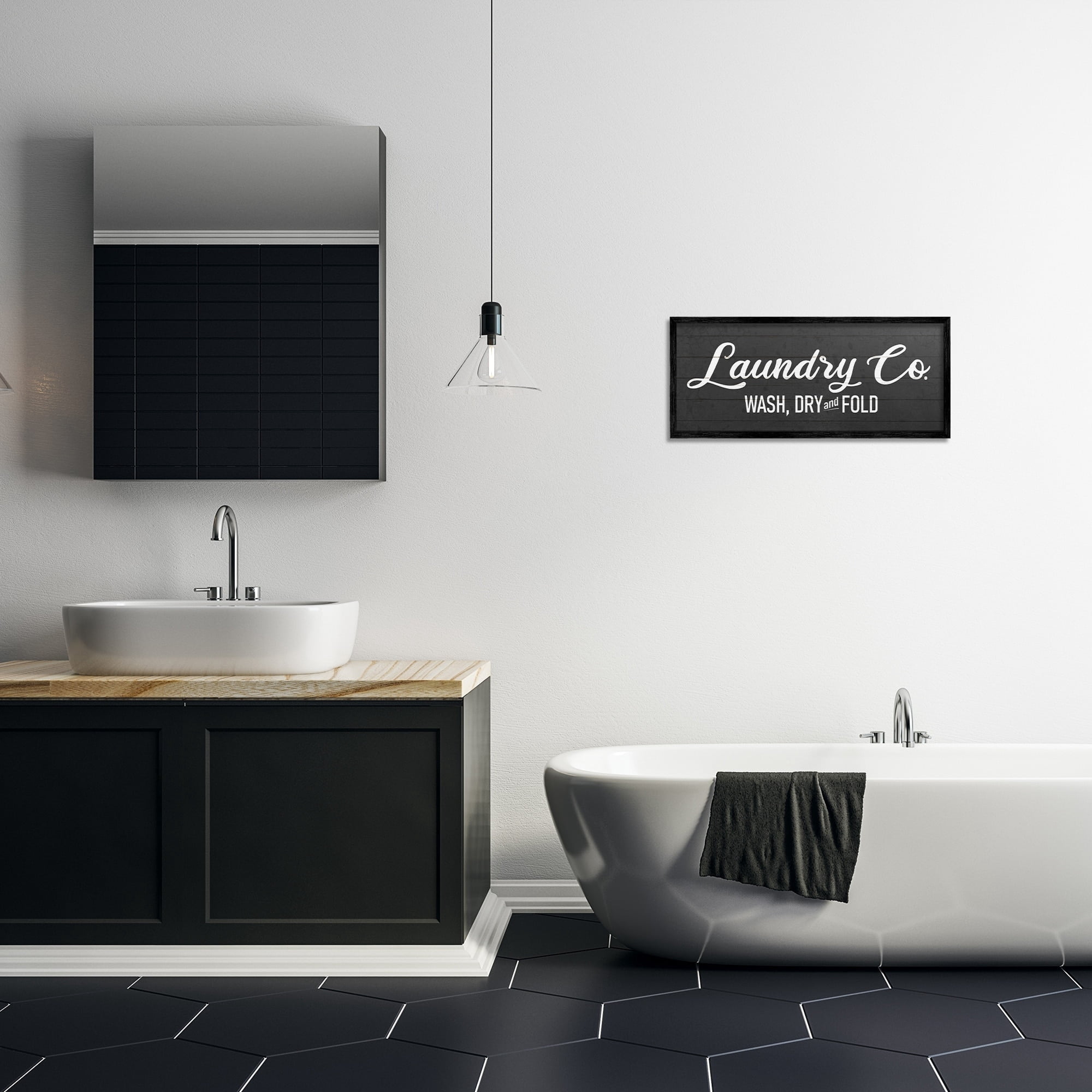 Stupell Industries Rustic Wash Dry Fold Laundry Room Text Sign Framed Wall Art, 24 x 10, Design by Kim Allen