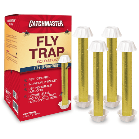 Catchmaster Gold Stick Fly Trap 4-Pk, Bug, Mosquito & Fly Traps for Indoors & Outdoors