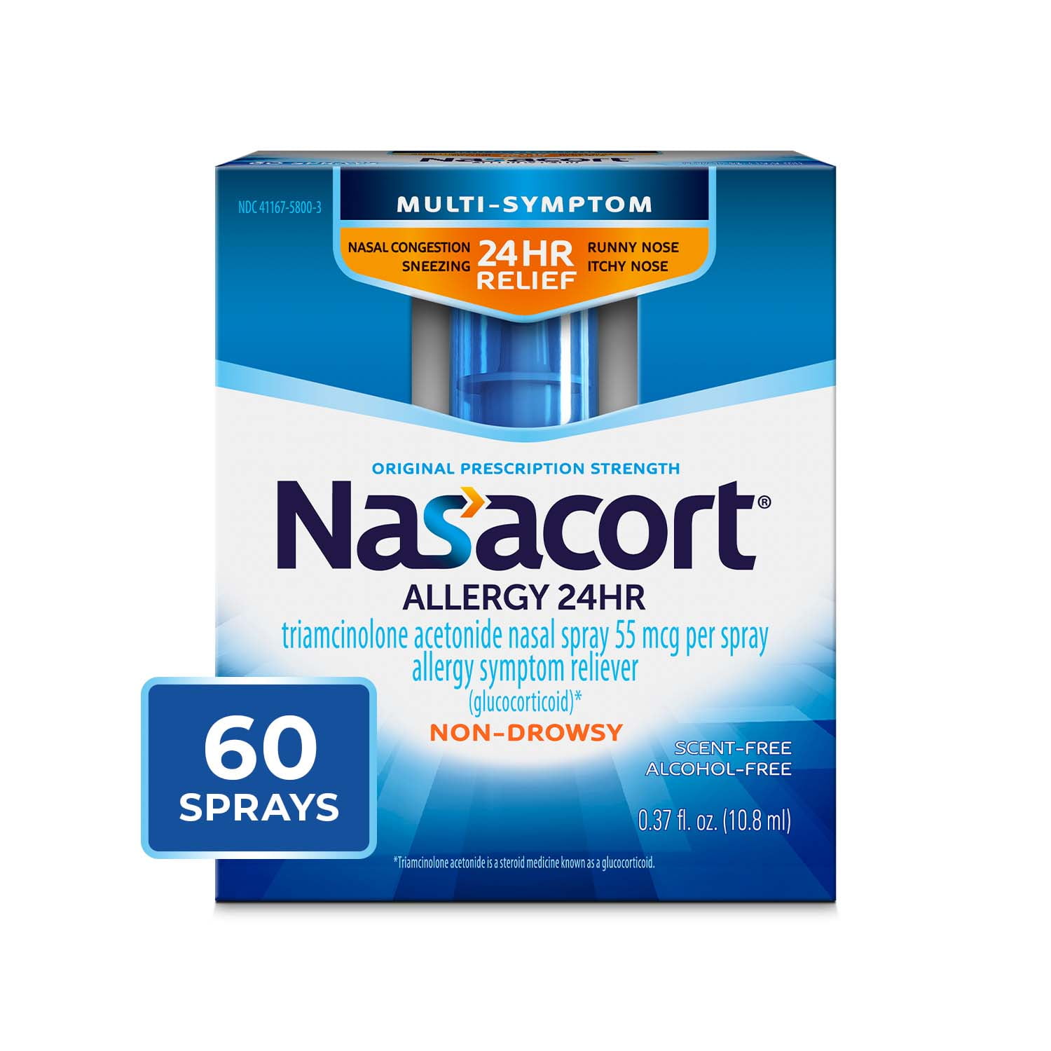 Nasacort 24HR Allergy Nasal Spray, Non-drowsy, 60 Sprays, 0.37 fl. oz.