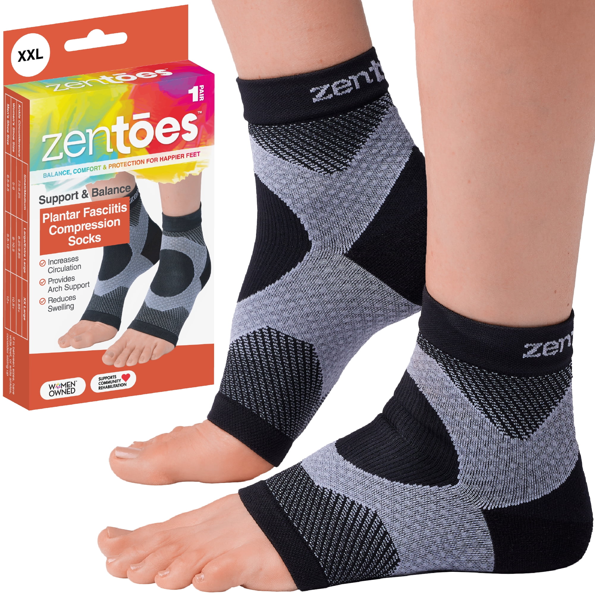 ZenToes Unisex Plantar Fasciitis Compression Socks with Open Toe - 1 Pair  (XXL) 