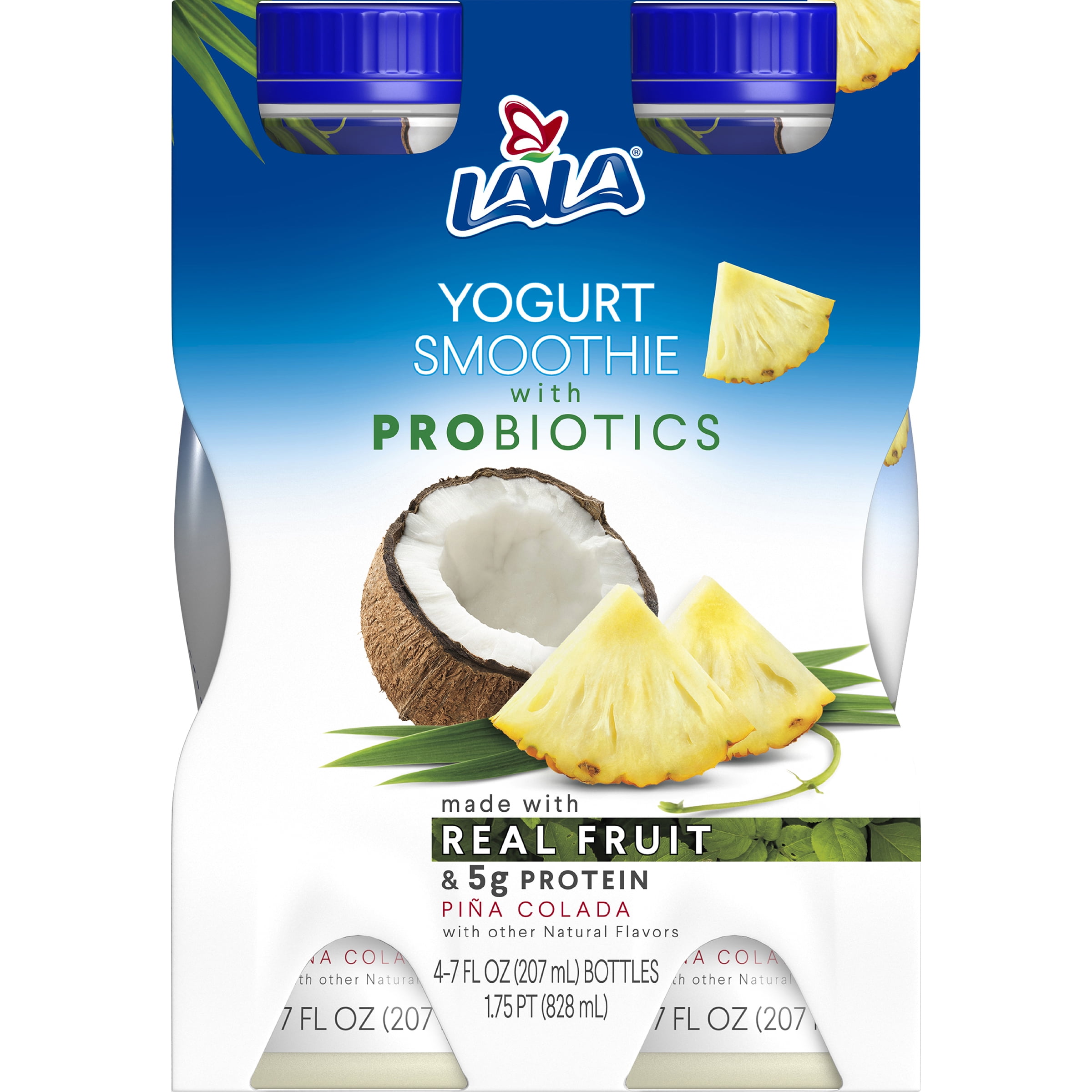 LALA Drinkable Yogurt Smoothie with Probiotics, 5g of Protein, Pina ...