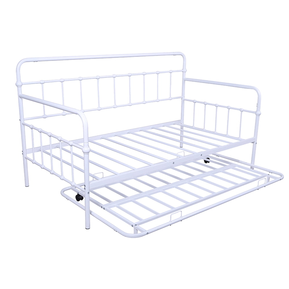 Kepooman White Modern Metal Frame Daybed with Trundle Kepooman White Modern Metal Frame Daybed with Trundle