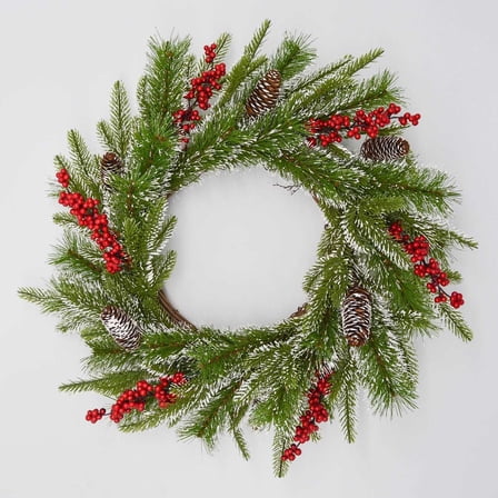 22" Spruce, Berry Snowy Wreath
