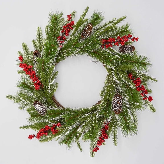 22" Spruce, Berry Snowy Wreath