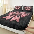 thumbnail image 4 of Feelyou Vintage Pink Bowknot Twin Sheet Sets for Women, Tribal Damask Flower Twin Fitted Sheet, Wester Old Fashion Flat Sheet, Breathable Home Decor, 3pcs, 4 of 8