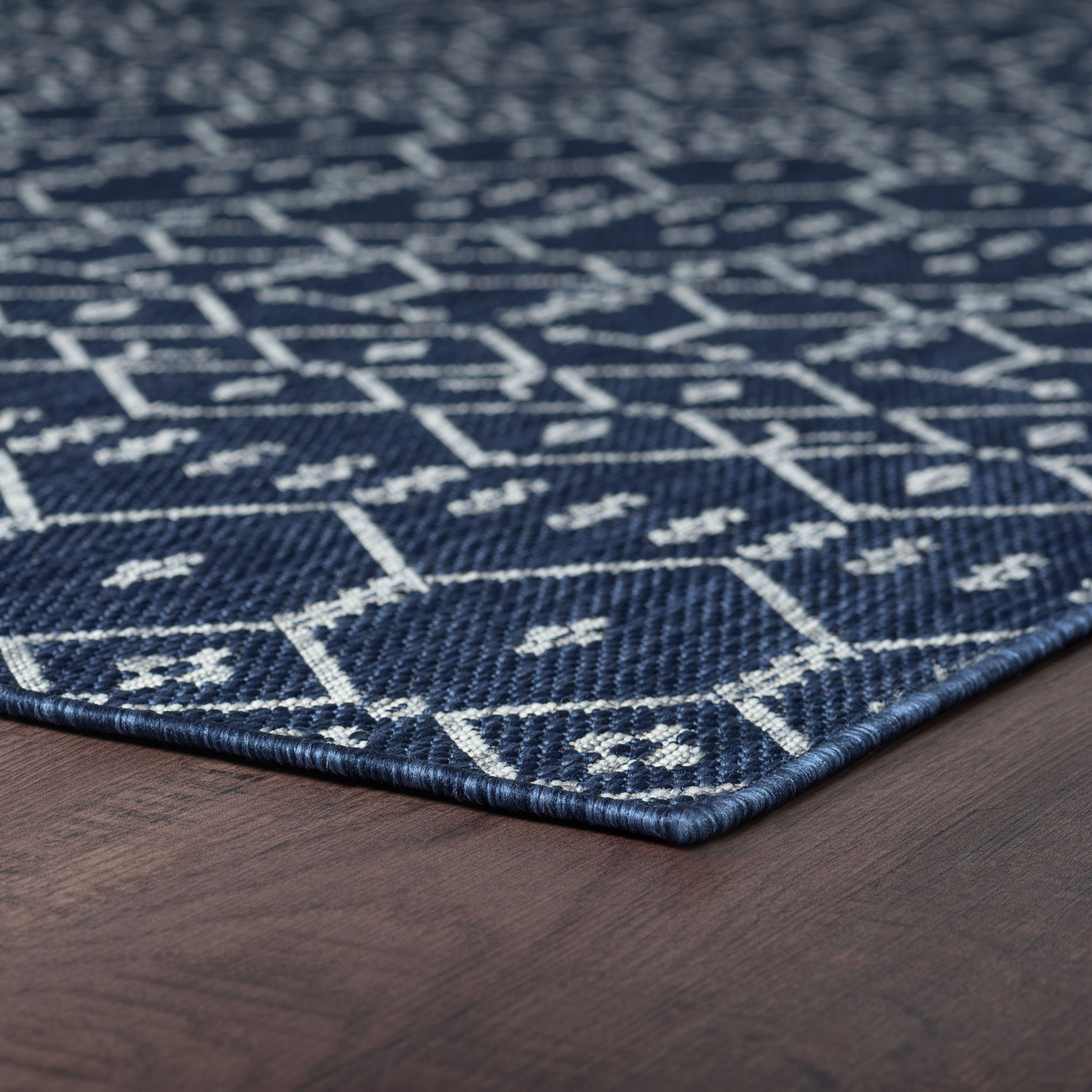 7x10 Water Resistant, Large Indoor Outdoor Rugs for Patios, Front Door Entry, Entryway, Deck, Porch, Balcony | Outside Area Rug for Patio | Navy, Geometric | Size: 6'7'' x 9'6'' - image 5 of 10