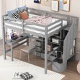 thumbnail image 3 of Euroco Full Size Pine Wood Loft Bed with Desk and Cabinets for Kids Teens Room, Storage Staircase Shelf, Gray, 3 of 12